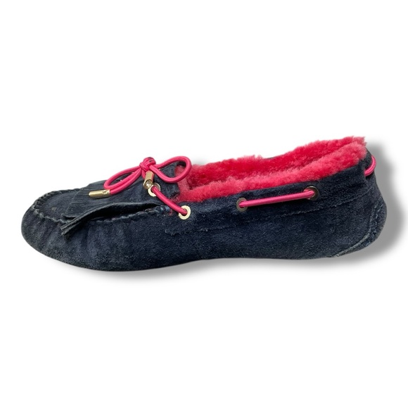 ✨ UGG Australia Fringe Moccasin Slippers 💕 Navy Suede & Pink Shearling Fur 5 - Picture 4 of 7
